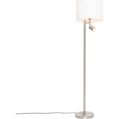 Floor Lamp Steel with White Lampshade and Reading Light - Jelena