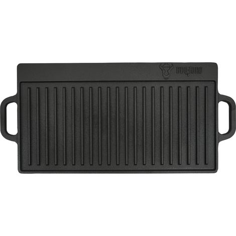 BBQ-Toro Wende-Grillplatte mit Griffen aus Gusseisen, 50 x 23 x 1,5 cm, bereits eingebrannt