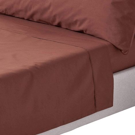 HOMESCAPES Drap plat uni 100% coton égyptien 200 fils chocolat 180 x 290 cm (1/5)