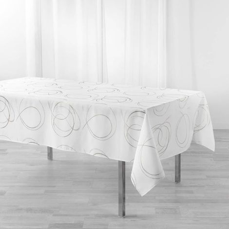 Nappe Imprimé Métallisé "Bully" 150x300cm Blanc (1/3)