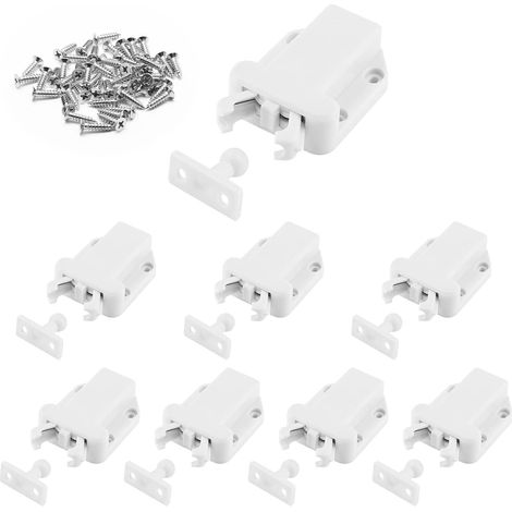 Lot de 8 loquets à pression à verrouillage automatique avec ressort, verrou de sécurité tactile et verrouillage automatique pour armoire, blanc. (1/5)