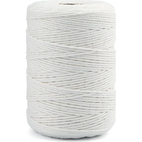 BRAVIX Corde Macramé en Coton Ficelle Blanche 2mm x 200M pour Travaux Manuels, Cuisine, Lier la Viande, Emballage
