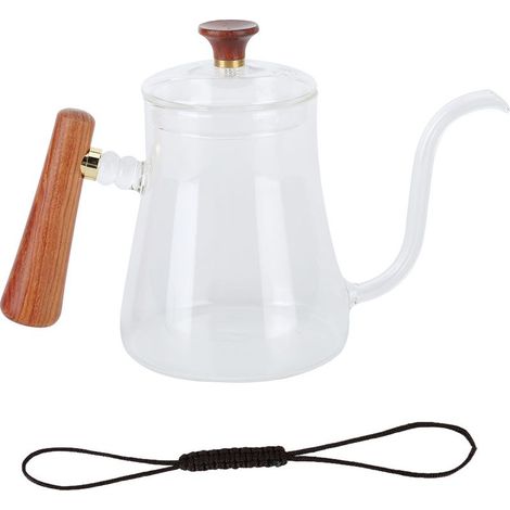 Théière Pour Over Cafetière à Filtrer avec Bec Verseur - Borosilicate Haut Résistant à la Chaleur, Manche Bois Isolé (600ml) - Pour Cafés et Infusions Précis (1/5)