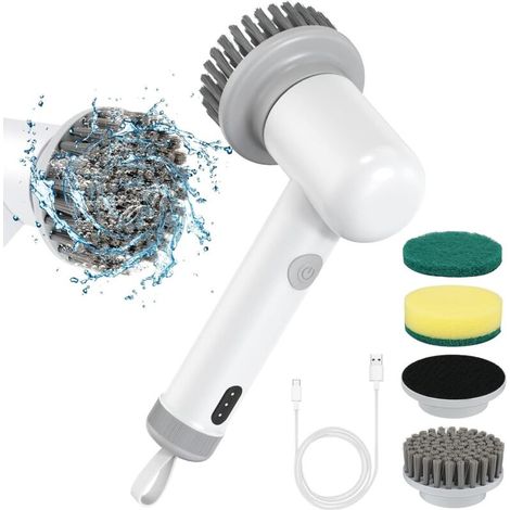 Ecleanfy-Brosse de nettoyage électrique, brosse de nettoyage portative sans fil avec 4 têtes de brosse remplaçables, rechargeable par USB, étanche, silencieuse, pour carrelage de cuisine, salle de bai