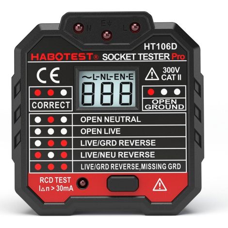 Testeur prises/circuits teste 7 câblages, affichage tension, test disjoncteur différentiel (48-250V CAT II 300V) (1/3)