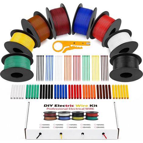 Kit De Fils Silicone 18 AWG, 8 Couleurs, Cuivre Étamé 0,75 mm², 5 m Par Rouleau, Avec Gaine Thermorétractable, Colliers et Pince À Dénuder, Pour Électronique, RC et Batteries (1/5)