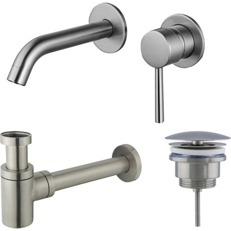 FugaFlow Eccelente Sobrado Slim Slim Kit mitigeur lavabo - robinet encastrable - bonde non-obturable - siphon design bas - PVD (1/4)