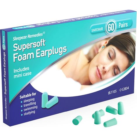 Bouchon D'oreilles Anti Bruit 38db, 60 Paires Souple Confortable Protection Auditive, Bouchon Oreille Mousse Sommeil, Bouchon contre Ronflement, Ear plugs pour Moto et Voyager (1/5)