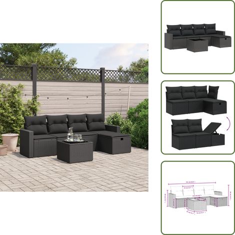 The Living Store 6-tlg. Garten-Sofagarnitur mit Kissen Schwarz Poly Rattan - Gartenmöbel - Outdoor-Lounge - Rattan Lounge Set - Esstischset - Balkonmöbel (1/5)