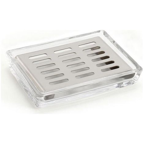 Rechteckige Seifenschale aus robustem Glas mit einer Ablage aus Edelstahl SUS304. Geeignet für Bad, Dusche und Küche. (1/5)