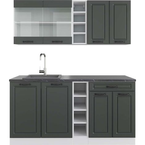 Cuisine R-Line, Anthracite maison de campagne/blanc, 160 cm , PT Anthracite, Vicco