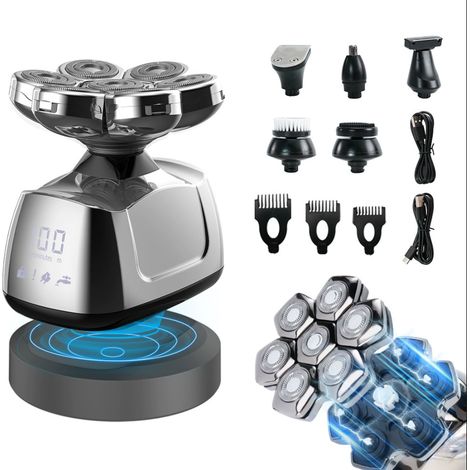 Rasoir Tete Chauve Homme 5D Tondeuse Cheveux Hommes Chauve 120 mins d'autonomie Tondeuse Crane Chauve Étanche Rasoir Crane Sec & Humide avec Coupe-Poils de Vez & Écran LED & Peigne Limite (1/4)