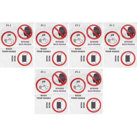 Lot de 6 autocollants muraux « Attention » en anglais, slogan de rappel, pour hôpital, entreprise ou école (1/5)