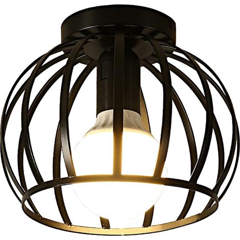 Plafonnier Vintage, Plafonnier Semi-encastré Noir, Abat-jour de Plafond à Cage en Métal Avec Support E27 Pour Salon Cuisine Chambre Couloir Cour (1/4)