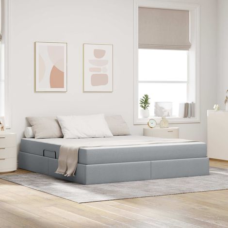 vidaXL Aufbewahrungsbett mit Matratze Hellgrau 160 x 200 cm Polyester (1/5)