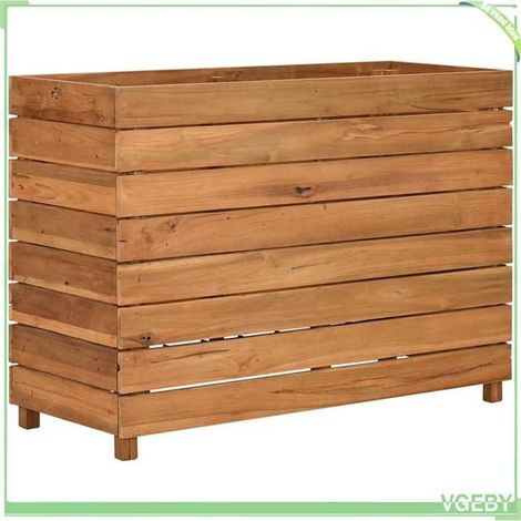 Jardinière surélevée - FAFEICY - 100x40x72 cm - Bois de teck recyclé - Acier - Étagère réglable 2 hauteurs (1/5)