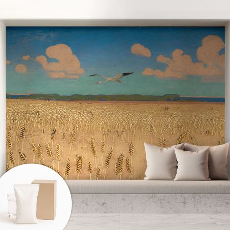 Papier peint intissé avec imprimé pour décoration intérieure pour rénovation a motif - Colle incluse gratuite Champ de blé 208x146 cm (1/5)