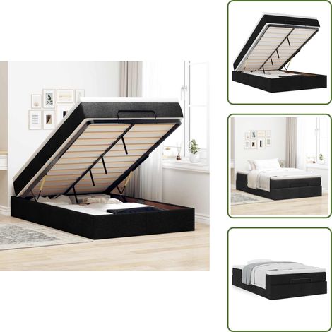 vidaXL Cadre de lit ottoman avec matelas noir 120x190 cm tissu (1/5)