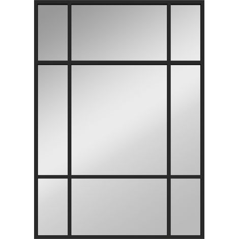 Miroir mural verrière rectangulaire style fenêtre - 50x70 cm, métal noir - Horizontal ou vertical avec 4 crochets - Pour salon, entrée, salle de bain - Design industriel (1/5)
