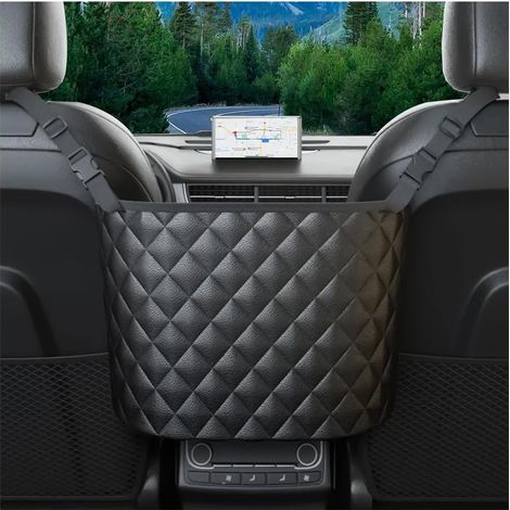 1 Sac Rangement Entre Sièges Voiture, Cuir PU Noir, Pochette Maille Universelle, Pour Téléphone Et Boisson