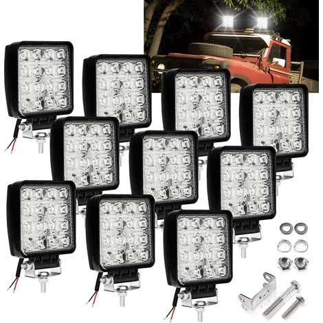 SWANEW 10PCS Phare de Travail LED 48W LED Phare Travail Projecteur FeuPCS Antibrouillard pour Voiture Camion UTV SUV Offroad Tracteur Bateau