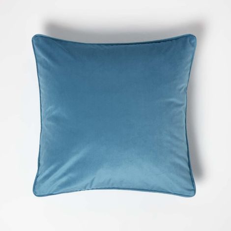 HOMESCAPES Teal Filled Velvet Cushion with Piped Edge 46 x 46 cm (1/5)