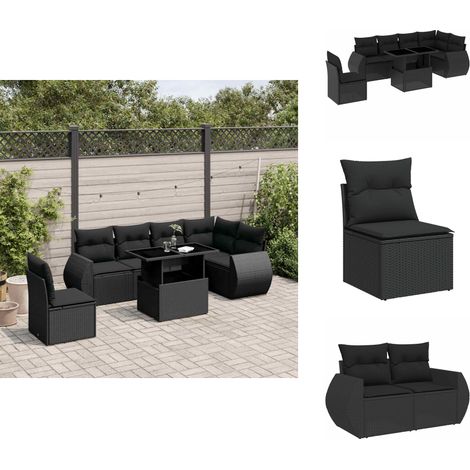 Salon de jardin 7 pcs avec coussins noir résine tressée - Ensemble Salon De Jardin - Meuble Extérieur - Jardin Design - Mobilier Résistant Aux Intempéries - Chaise Longue (1/5)