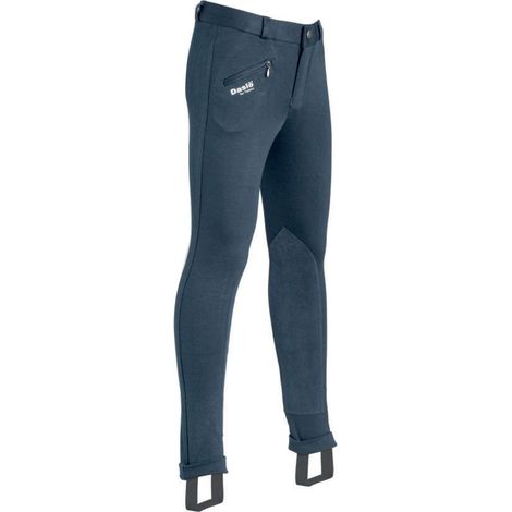 10 anni, Azzurro 14: Pantaloni jodhpurs da equitazione junior ideale 4 stagioni peso 300g con toppe scamosciate sul ginocchio (1/2)
