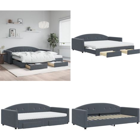 vidaXL Tagesbett Ausziehbar mit Schubladen Dunkelgrau 100x200 cm Samt (1/5)