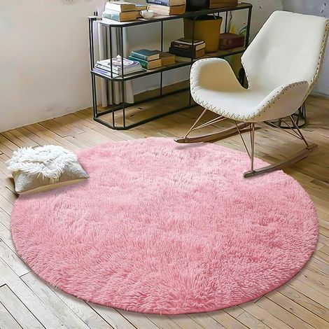 Tappeto rotondo , Shaggy, 120 cm x 120 cm, moderno, per soggiorno, camera da letto, sala da pranzo o cameretta dei bambini, comodo tappetino antiscivolo Shaggy, rosa 120 cm x 120 cm (1/5)