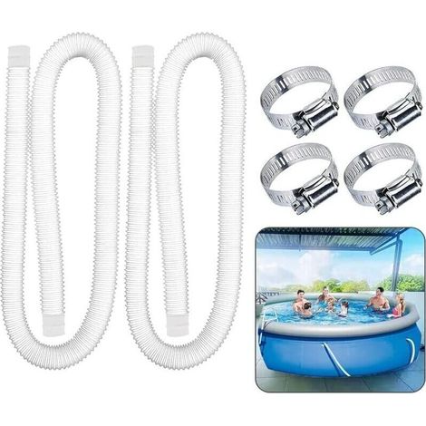 Lot de 2 tuyaux de rechange pour pompe de piscine, avec 4 colliers de serrage en métal, tuyau de filtre de piscine pour piscines hors sol (32 mm)