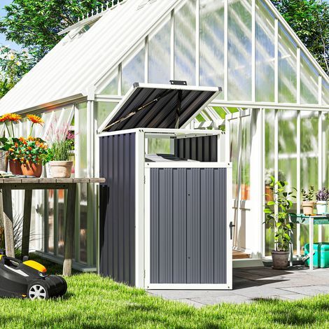Abdeckung für einen 240-Liter-Mülleimer, Deckel für Außenmülleimer mit 180°-Scharnieröffnung, verzinkter Stahl, 73 x 81 x 122 cm, dunkelgrau (1/5)