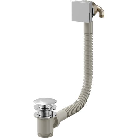Wholesale Domestic Polished Chrome Square Free Flow Bath Filler with Push Waste and Overflow (1/5)