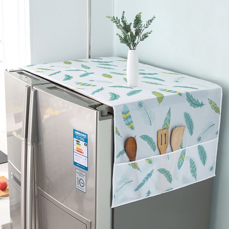 Ortviai Housse de protection pour réfrigérateur et lave-linge en PEVA imperméable, motif plume, 54 x 130 cm, 3 poches