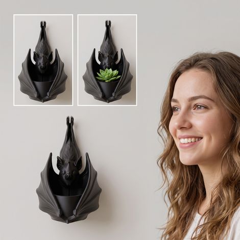 Hanging Bat Flower Pot, Creative Halloween Wall-Mounted Succulent Flower Pot, Gothic Style Iron Balcony Decorative Flower Pot -- 1pc -- BIEMMEDUE (1/5)