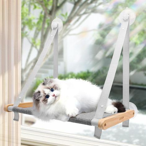 Pliable Hamac Chat Fenetre jusqu'à 20kg, Hamac pour Chat avec Ventouse Puissante, Tissu Lavable, Support pour Rebord de Fenêtre, Sac de Couchage pour Chats (50x38cm), Gris