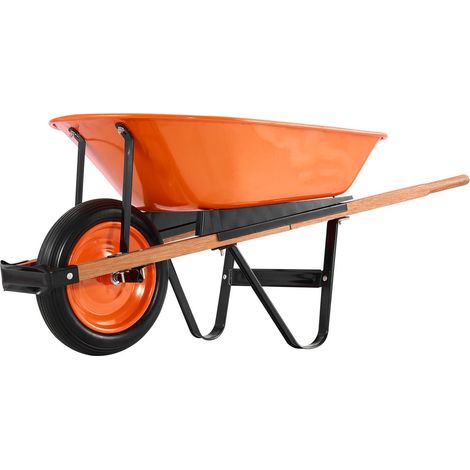 Brouette à roue unique, 141 L, charge 150 kg, châssis métallique, roue large 40 cm, chariot de jardin pratique pour pelouse et ferme. (1/5)