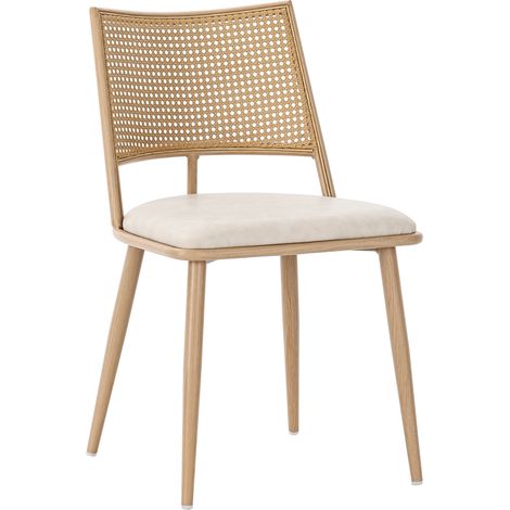 2 sillas de comedor con asiento PU y respaldo de ratán beige HOMVRA (1/5)