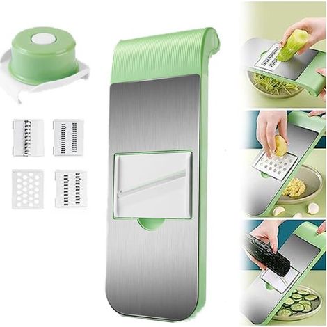 Tagliaverdure multifunzione 5 in 1, tagliaverdure, grattugia per verdure, tagliaverdure in acciaio inox con protezioni per le mani, opera d'arte da cucina per tagliare verdure e frutta (1/5)