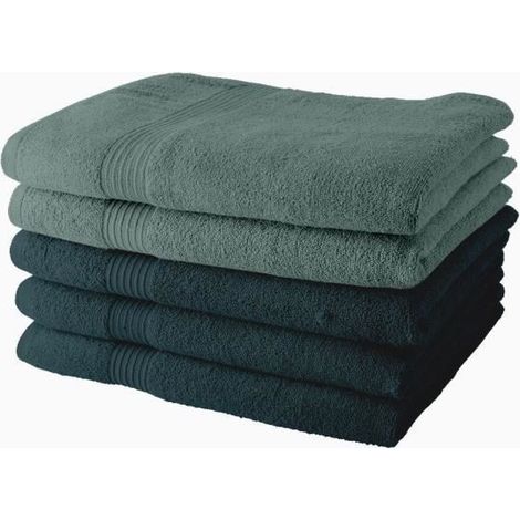 Lot de 5 Draps de Bain TODAY 70x130 cm 100% Coton - 3 paon + 2 celadon (1/2)