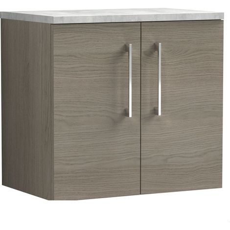 Balterley Bramshall 600mm Wall Hung 2 Door Vanity Unit with Laminate Worktop for Compact Natural Wood Bathroom Storage - Solace Oak