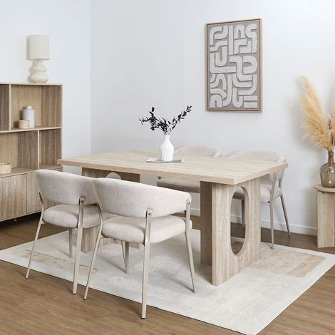 The Home Deco Factory – Table de salle à manger 160x90 cm – Élégante en blanc et beige – 6 places – Design convivial pour intérieur moderne