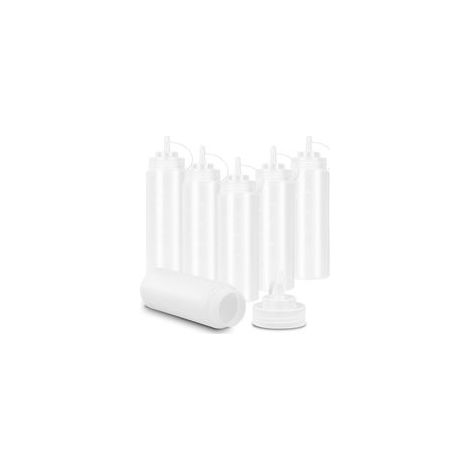 Set di 6 flaconi a pressione per salse, 240 ml, in plastica, con tappi, senza BPA, a prova di perdite, ideali per dipingere, cuocere al forno, ketchup, salsa piccante, olio d'oliva e spezie - Crezuo