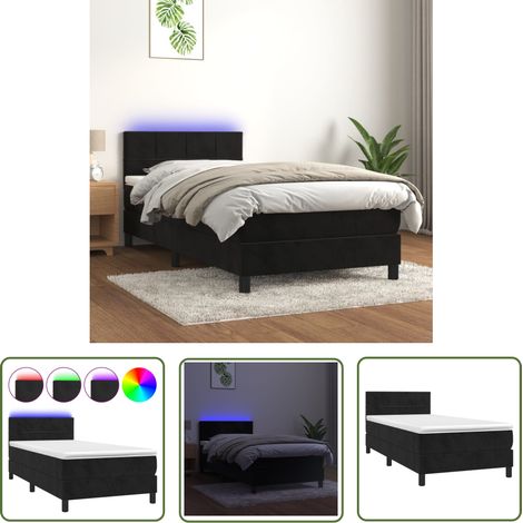 The Living Store Sommier à lattes de lit avec matelas et LED Noir 90x200 cm - Lit Plateforme - Lit Capitonné - Lit Design - Lit Double - Sommier Tapissier (1/5)
