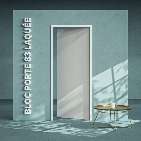 Bloc-Porte Blanc Laqué Plane H. 204 x l. 83 cm - Poussant Droit