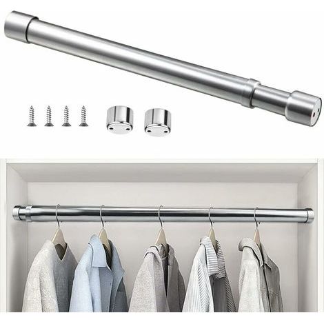 Barre de Penderie Extensible en Acier Inoxydable 51cm à 80cm Tringle à Rideaux Télescopique Ajustable Tube de Penderie Extensible Anticorrosion pour Penderie Salle de Bains Cuisine Chambre, (1/5)