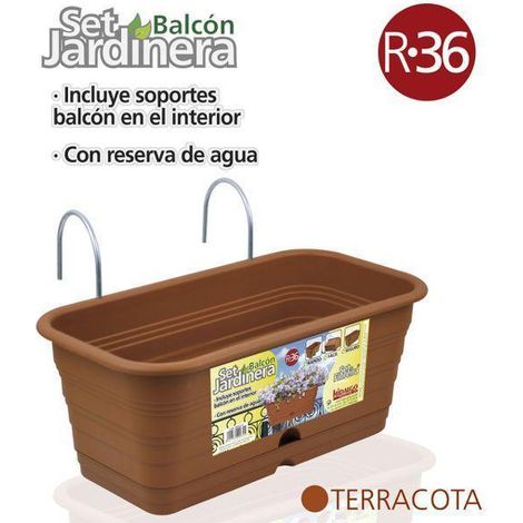 36 cms jardinera para balcon con soportes para colgar color terracota