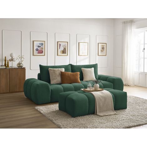 BOBOCHIC - Canapé droit fixe 3 places EVEREST tissu texturé avec pouf   Vert (1/5)