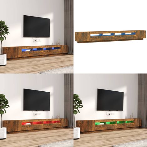 Set de muebles TV con LEDS 3 pzas contrachapada roble ahumado - Muebles de sala - Armarios con luces LED
