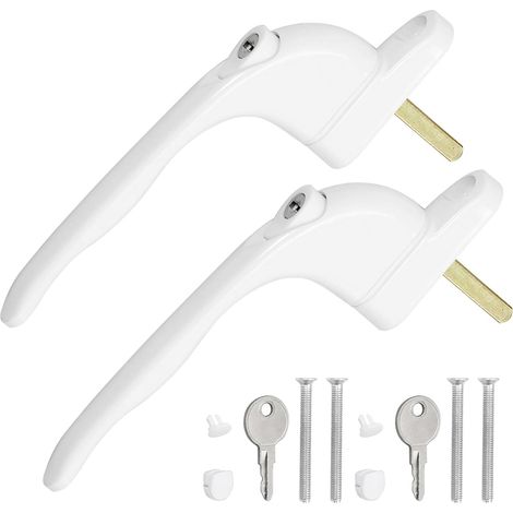2PCS UPVC Window Handle Lockable Window Handle with Key, Aluminum White Universal Espag Handles with 43mm Spindle for UPVC Window (1/5)